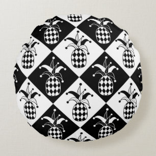 Coussins Ronds Ananas stylisé. Arlequin casquette et rhombus. Mer