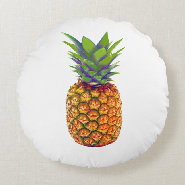 Coussins Ronds Ananas sur fond blanc (Devant)
