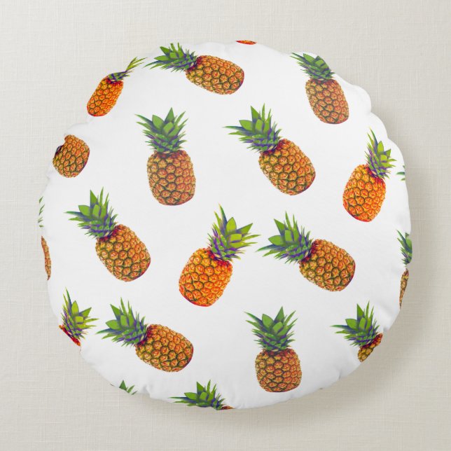 Coussins Ronds Ananas sur fond blanc (Devant)