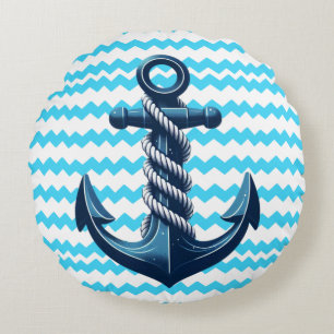 Coussins Ronds Ancrage bleu avec vagues bleues