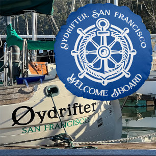 Coussins Ronds Ancre corde Bateau Roue Nom du bateau Welcome Aboa