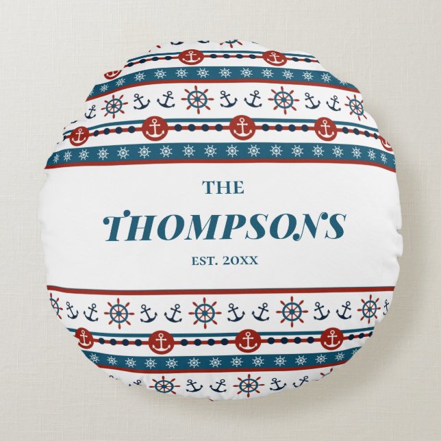 Coussins Ronds Ancre nautique Mariage Anniversaire idée cadeau (Devant)