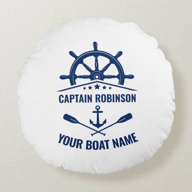 Coussins Ronds Ancre nautique traversé Oars & Navires Roue Blanc (Devant)