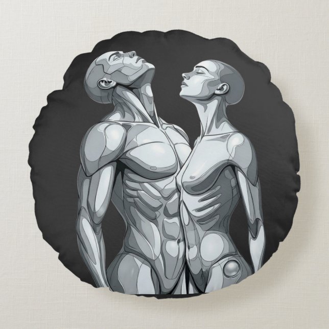 Coussins Ronds Android Union: Cyborg Couple Round Pillow (Devant)
