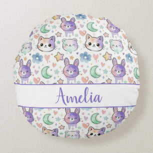 Coussins Ronds Animal Kawaii Pastel Personnalisé