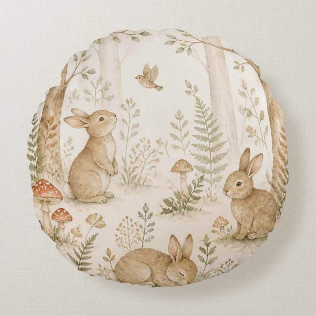 Coussins Ronds Animaux de bébé de forêt fantaisiste  (Devant)