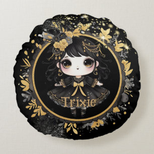 Coussins Ronds Anime Girls Goth mignonne Décor personnalisé Cadea