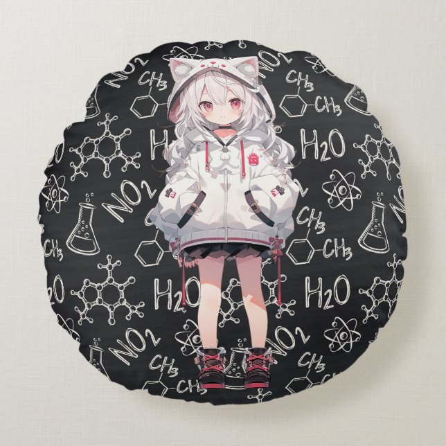 Coussins Ronds Anime Neko Formule chimique Pilote (Devant)