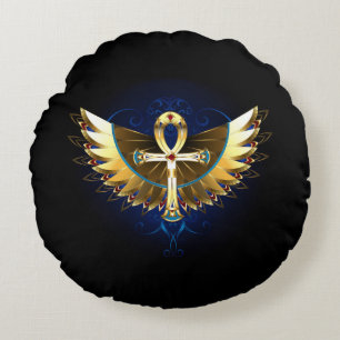 Coussins Ronds Ankh or avec ailes