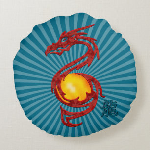 Coussins Ronds Année chinoise du Dragon Rouge Métallisé