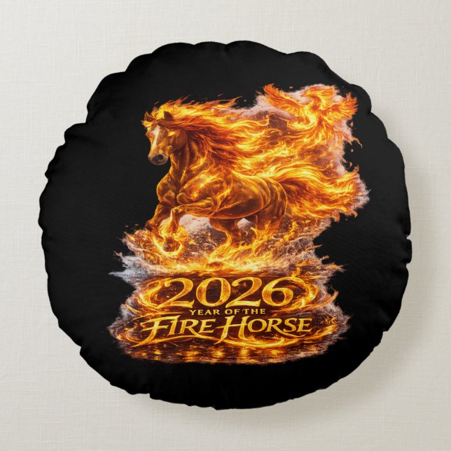 Coussins Ronds Année du Cheval de Feu 2026 (Devant)