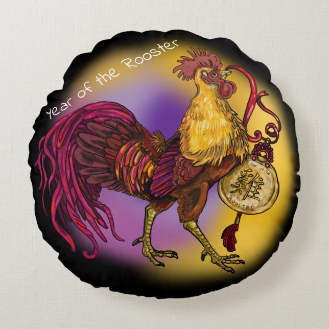 Coussins Ronds Année du coq du zodiaque chinois (Devant)
