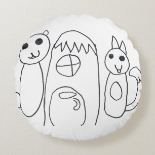 Coussins Ronds Anniversaire Enfants Animaux Mignons Blancs