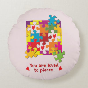 Coussins Ronds Anniversaire Fille Puzzle Amour aux pièces