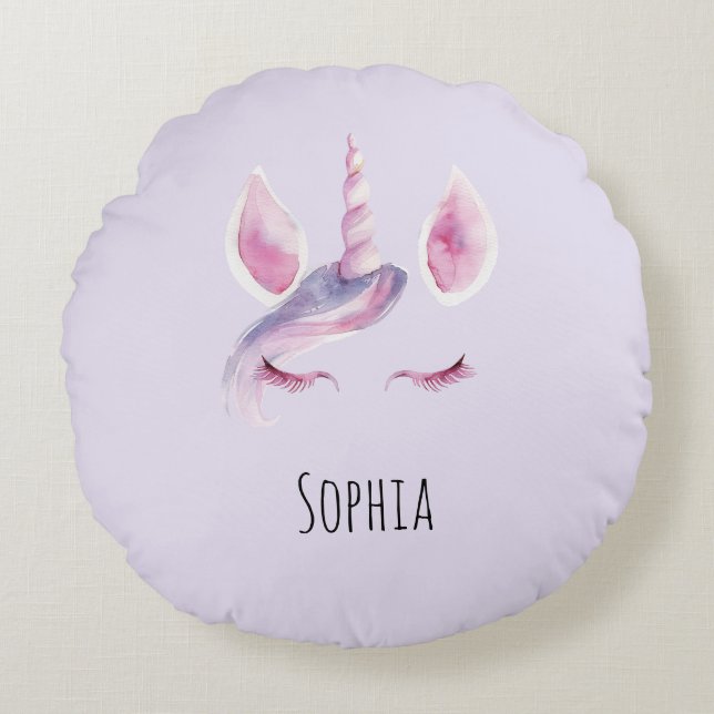 Coussins Ronds Anniversaire Licorne Rose Violet (Devant)