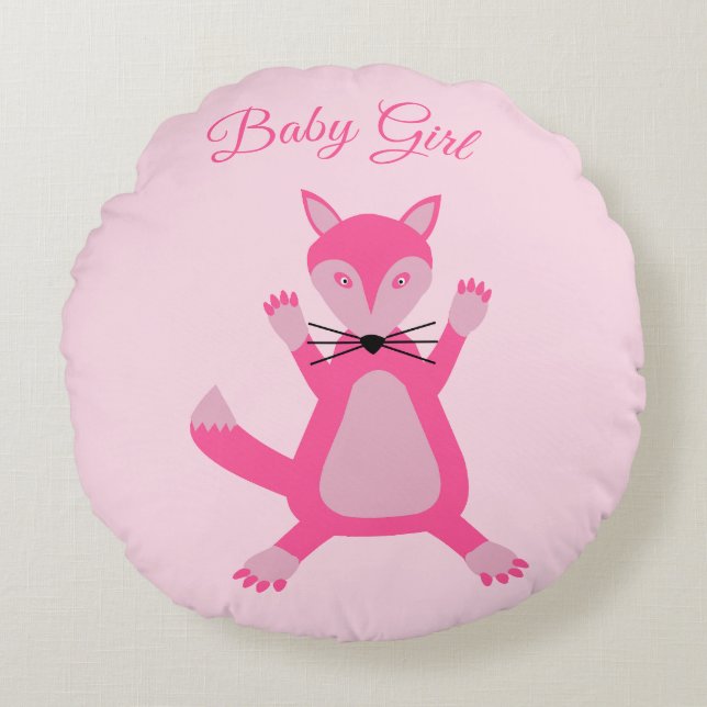 Coussins Ronds Annonce de naissance de bébé fille renard rose (Devant)