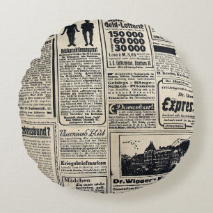 Coussins Ronds Annonces de journaux allemands antiques 1917