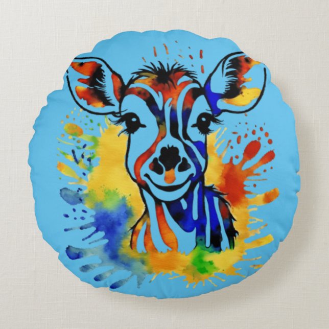 Coussins Ronds Antélope colorée à l'aquarelle amusante (Devant)