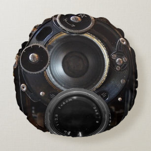 Coussins Ronds Antique Caméra Photographie Vintage Lens Film