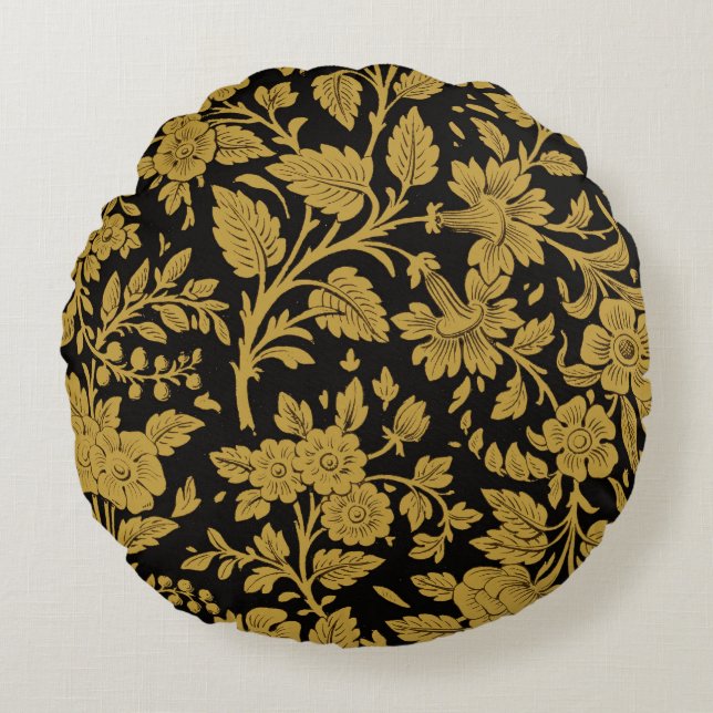 Coussins Ronds Antique Gold Floral Indian Lac-work Black Pattern (Devant)