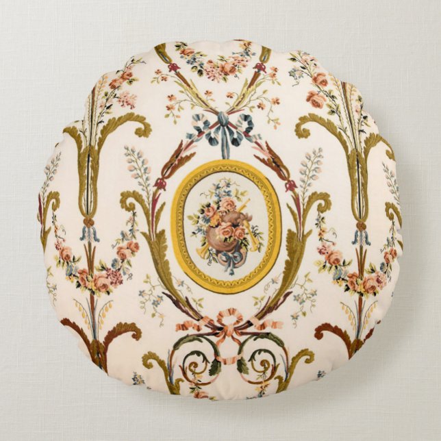 Coussins Ronds Antique Rococo Floral Gold Crème Élégante (Devant)