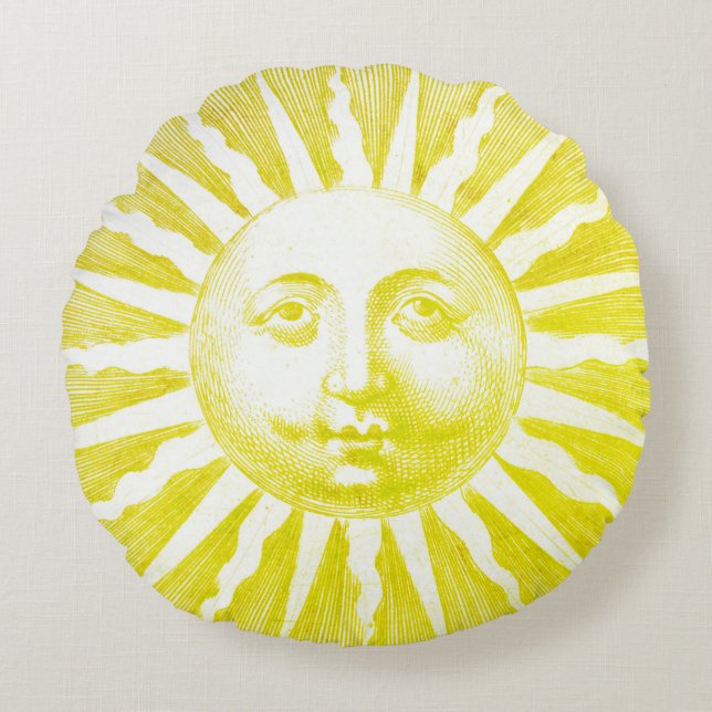 Coussins Ronds Antique Vintage Yellow Sun Face (Devant)