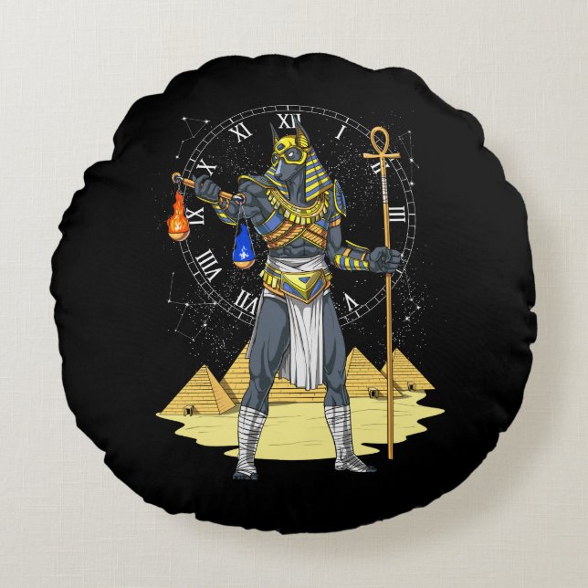 Coussins Ronds Anubis Dieu égyptien Ancienne Mythologie Ankh (Devant)