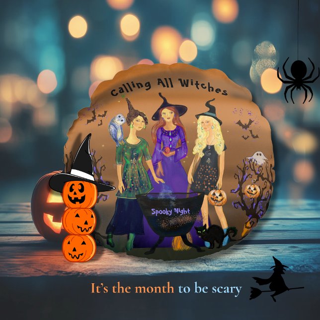 Coussins Ronds Appel à toutes les sorcières Halloween Anniversair (Calling All Witches Halloween Birthday Round Pillow)
