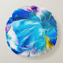 Aqua and White Round Cushion