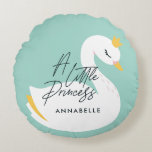 Coussins Ronds Aqua girly photo élégante belle cygne<br><div class="desc">Un petit coussin à la décoration de cygne princesse. Aqua vert bleu ceinturé élégant joli design pour enfants de cygne. Un superbe design rose et aqua.</div>