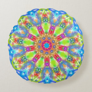 Coussins Ronds Aqua Lime Mandala Boho réversible