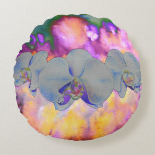 Coussins Ronds Aquarelle Abstraite orchidées tropicales