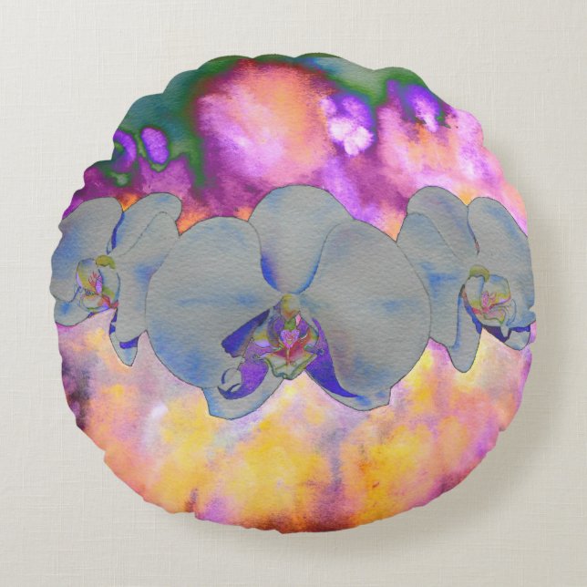 Coussins Ronds Aquarelle Abstraite orchidées tropicales (Devant)