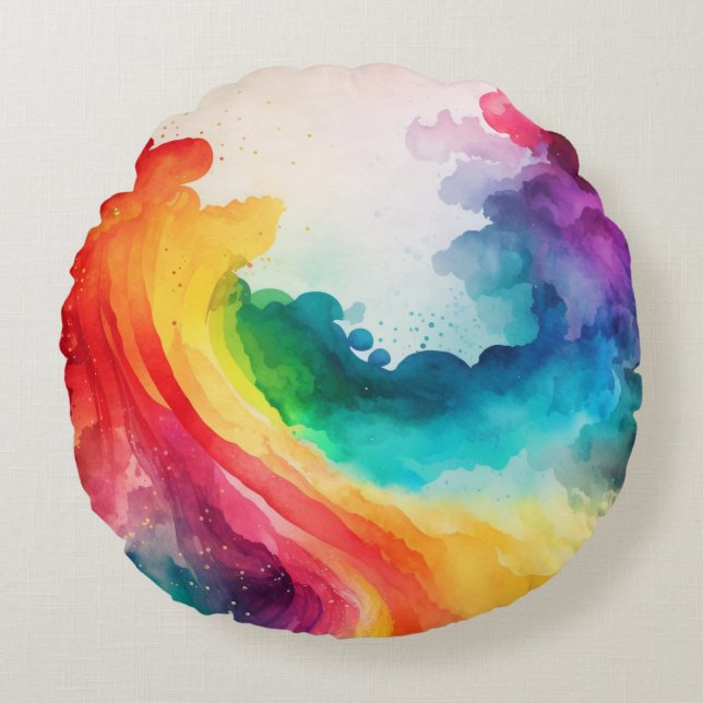Coussins Ronds Aquarelle Arc-en-ciel Couleur ronde oreiller (Devant)