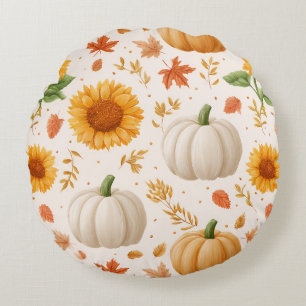 Coussins Ronds Aquarelle Automne Citrouilles & Motif de tournesol