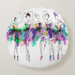 Coussins Ronds Aquarelle Ballerinas : Bright Dance Illustration