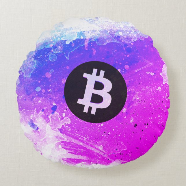 Coussins Ronds Aquarelle Bitcoin (Style 6 - Plage de Miami) (Devant)