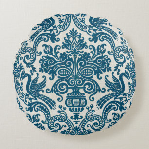 Coussins Ronds Aquarelle bleu & blanc Floral Vintage Motif