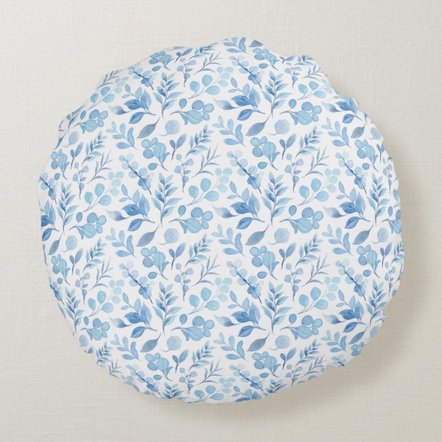 Coussins Ronds Aquarelle bleu motif floral (Dos)