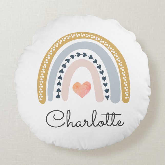 Coussins Ronds Aquarelle Boho personnalisée Arc-en-ciel (Devant)