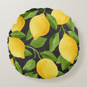 Coussins Ronds Aquarelle brillante de citrons jaunes