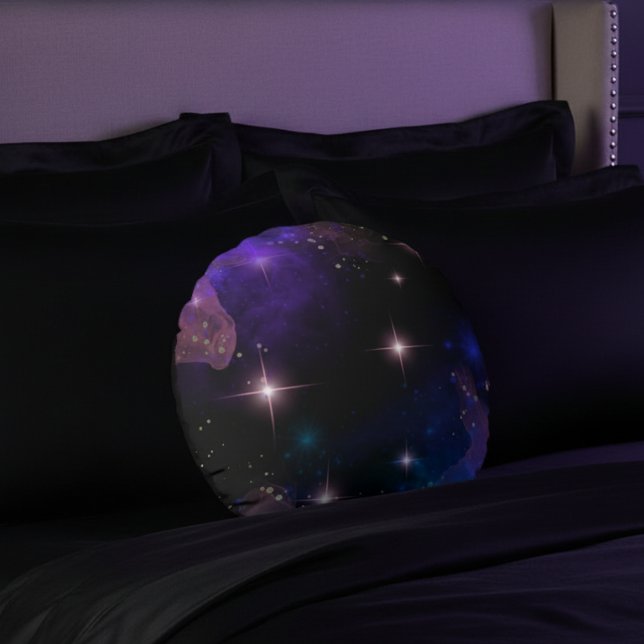 Coussins Ronds Aquarelle Céleste étoiles cosmiques et ciel (Créateur téléchargé)