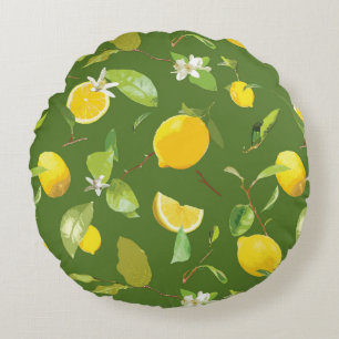 Coussins Ronds Aquarelle Citron & Feuilles 5