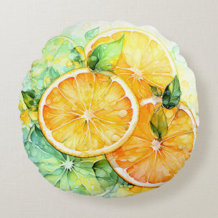 Coussins Ronds Aquarelle Citron Orange Citron Vert Botanique Cuis