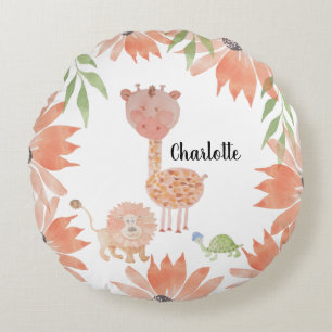 Coussins Ronds Aquarelle de bébé Giraffe Monogrammé peint à la ma