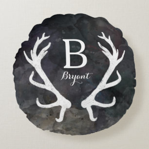 Coussins Ronds Aquarelle de couleur foncée, monogramme rustique