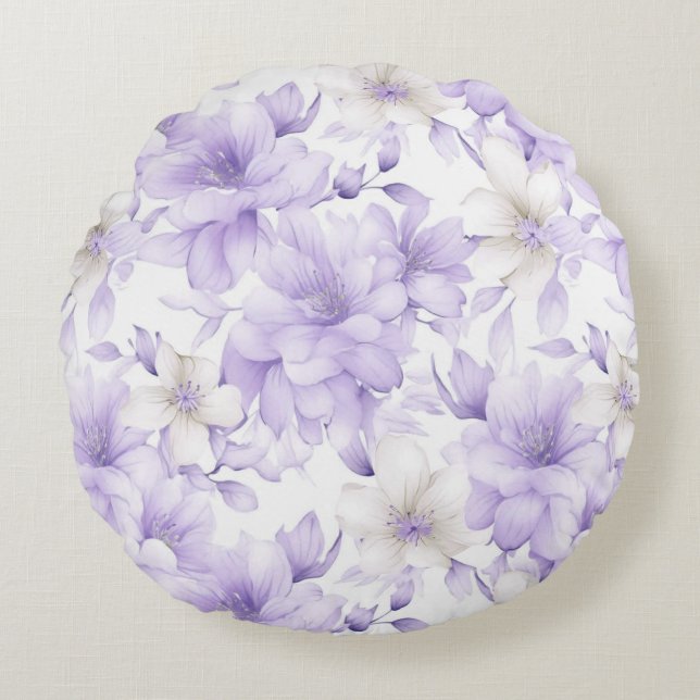 Coussins Ronds Aquarelle délicate Fleurs violettes (Devant)