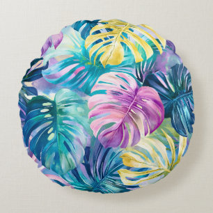 Coussins Ronds Aquarelle d'or Paradis Feuille tropical