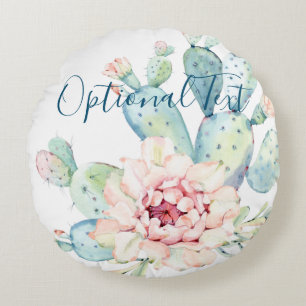Coussins Ronds Aquarelle douce Pastel Blooming Cactus