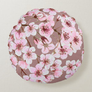 Coussins Ronds Aquarelle en motif transparent en fleur de cerisie